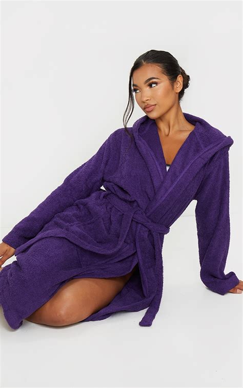 Purple Towelled Hooded Dressing Gown Prettylittlething Usa