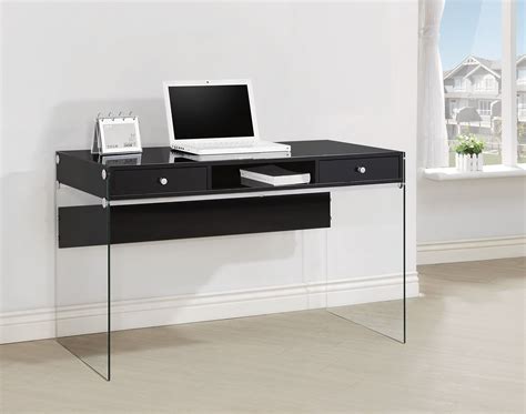 Contemporary Glossy Black Wood Glass Computer Desk Writing Desk With