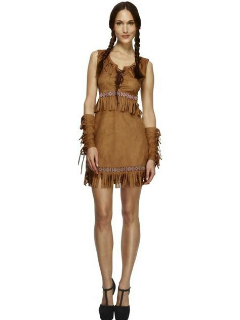 Pocahontas Costume Womens Ladies Red Indian Squaw Western Fancy Dress
