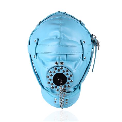 Hot Sale Blue Bdsm Fetish Mask Adult Sex Toys For Couples Leather Mask Slave Open Mouth Gag