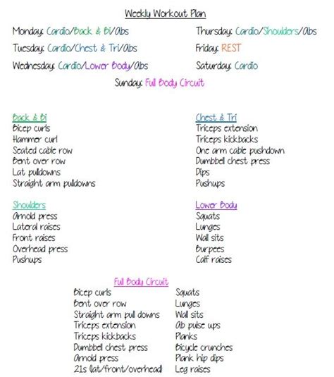 Previously seen on nourish move love — we updated this post to make it more. Weekly Workout Plan Monday: Cardio, Back & Bi, Abs Tuesday ...