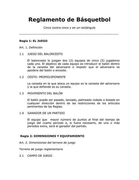 Reglamento Oficial De Basquetbol Tados