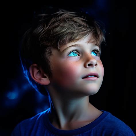 Premium Ai Image Closeup Photo Of A Beautiful Boy In Blue With Lights