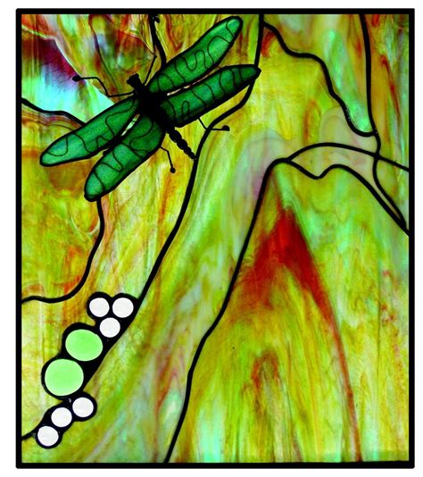 Hand Made Stained Glass Panel Abstract W Dragonfly By Judi Cahill Stained Glass