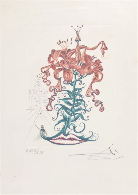 Salvador Dali Tiger Lilies Gravure En Couleur Sur Papier