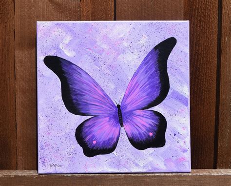 Fly Away Purple Butterfly 12x12 Hand Painted Canvas Butterfly