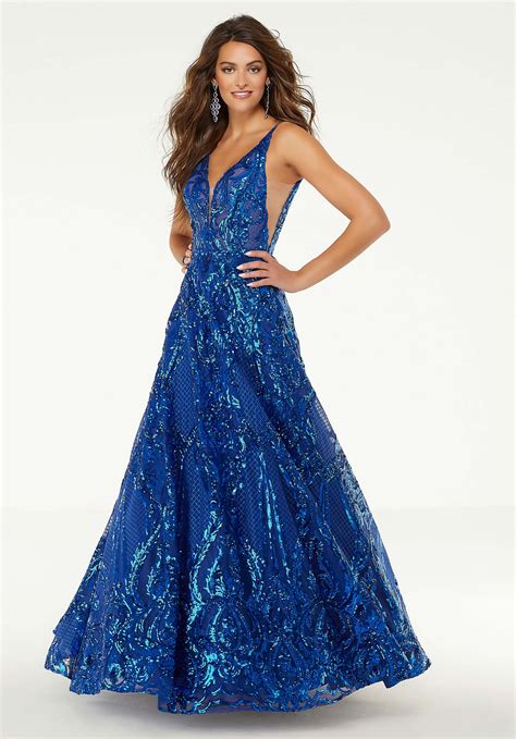 Patterned Sequin A Line Prom Dress Morilee