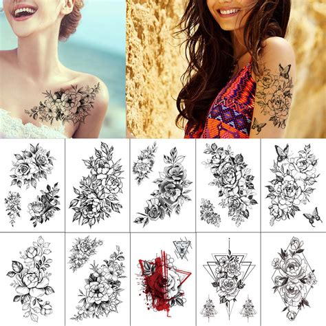 Buy Glaryyears 10 Sheets Black Flower Tattoo For Women Leaf Butterfly