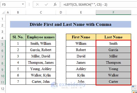 Separate First And Last Name With Space Using Excel Formula 3 Ways