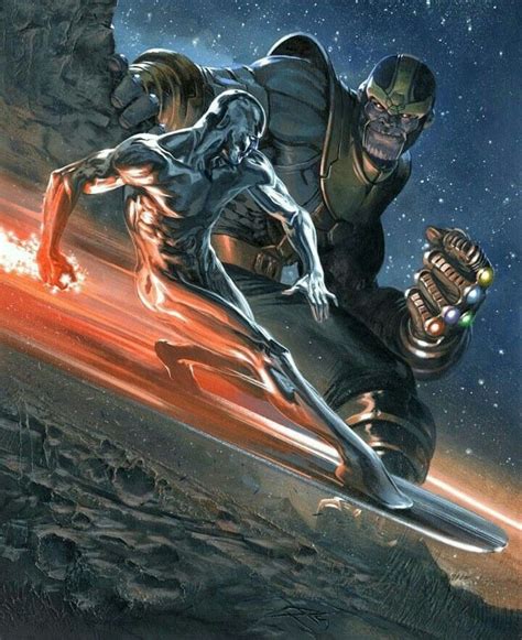 Silver Surfer Vs Thanos Arte Dc Comics Marvel Comics Art Marvel