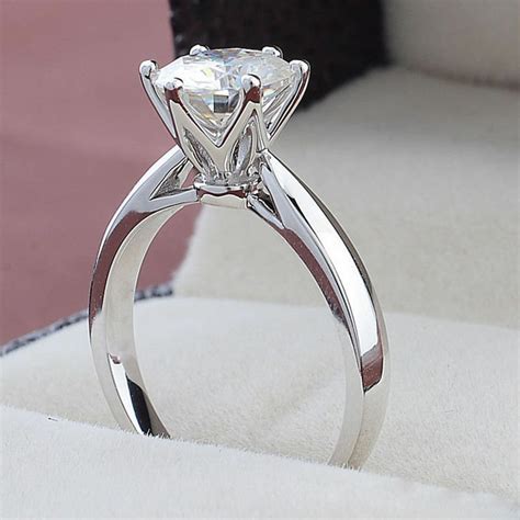 Classic 2 Ct Engagement Ring Round Solitaire 14k Gold Ring Etsy