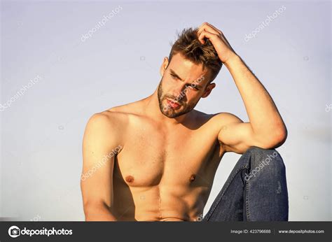 Sexy Pensive Man Relaxing Outdoors Male Beauty Fashion Guy
