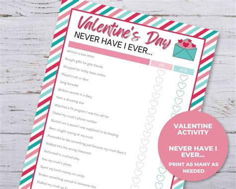 Printable Valentine Never Have I Ever Game Ever Or Never Game For Teens Valentines Day Games