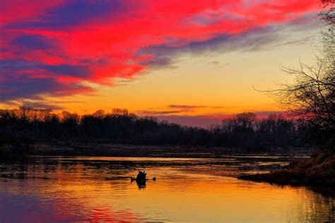 Beautiful Sunset Over The River Red Sky Free Photo And Download