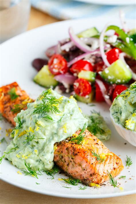 Greek Style Salmon With Avocado Tzatziki Recipe On Closet Cooking