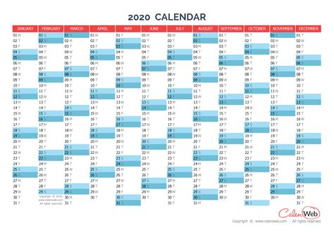 Yearly Calendar Year 2020 Yearly Horizontal Planning
