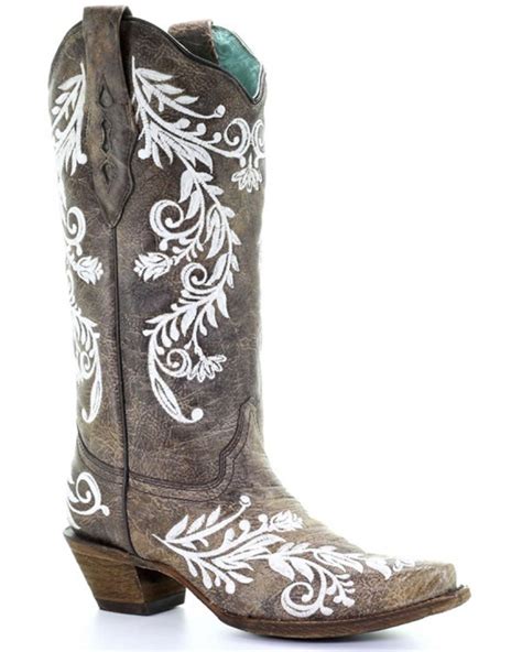 Corral Womens Glow White Embroidered Western Boots Snip Toe Boot Barn