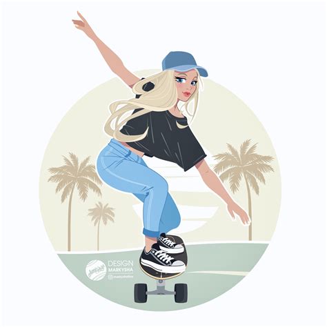 Carver Skate Girl Иллюстрации Рисунки Художественные рисунки