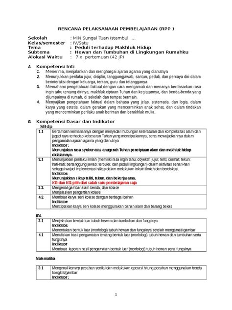 Rpp tematik kelas 5 tema 1 sub tema 1 pb 1 (unduh). RPP-SD-KELAS-4