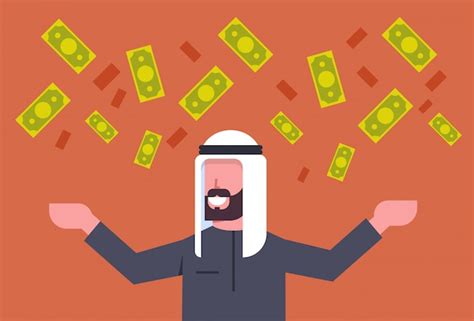 Premium Vector Rich Arab Business Man Throwing Money Up Muslim