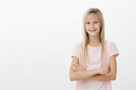Free Photo Young Cute Blond Kid Cross Arms Chest And Smiling Happy