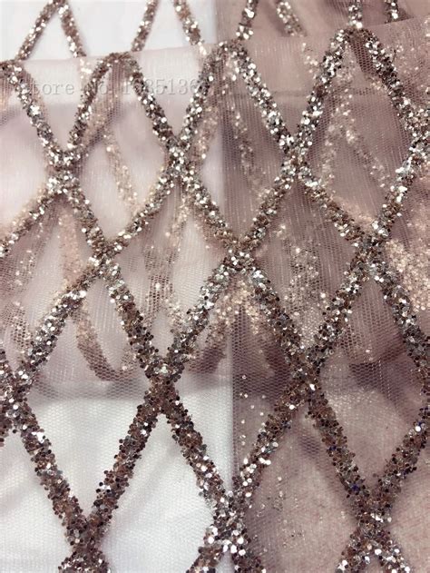 Rose Gold Glued Glitter Lace Fabric French Net Embroidered Lace Fabric