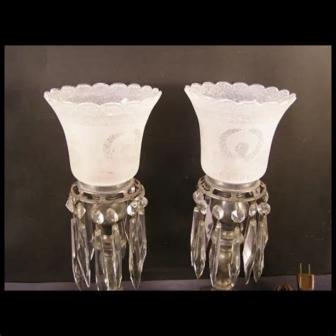 Vintage Etch Glass Prism Hurricane Candle Stick Holder Lamps Boudoir Ruby Lane