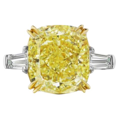 Cushion Cut Fancy Intense Yellow Diamond Ring At 1stdibs