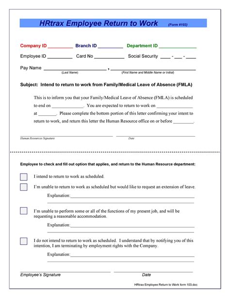 49 Best Return To Work And Work Release Forms Templatelab