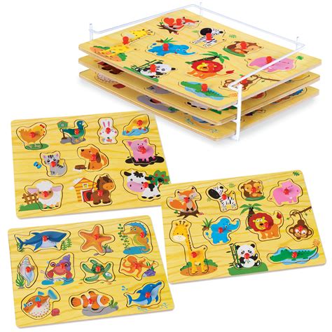 Wooden Puzzles For Toddlers By Etna Products Colorful Peg Puzzles
