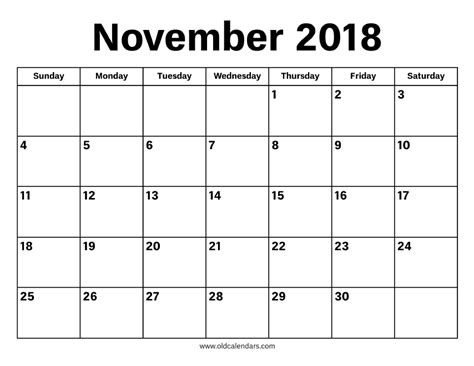 November 2018 Calendar Printable Old Calendars