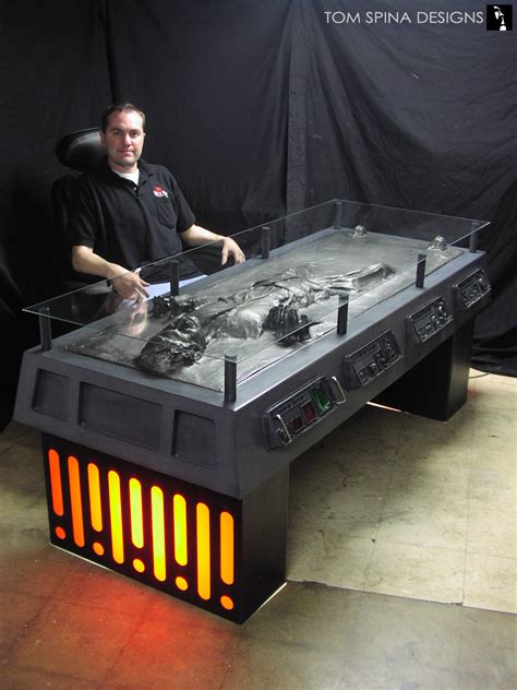 It costs 1250 uk ($2000) and is made from cold cast aluminum. Star Wars Han Solo Carbonite Desk Custom Furniture - Tom ...