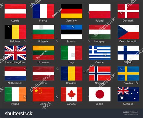 World Flags Collection Names National Official Stock Vector Royalty
