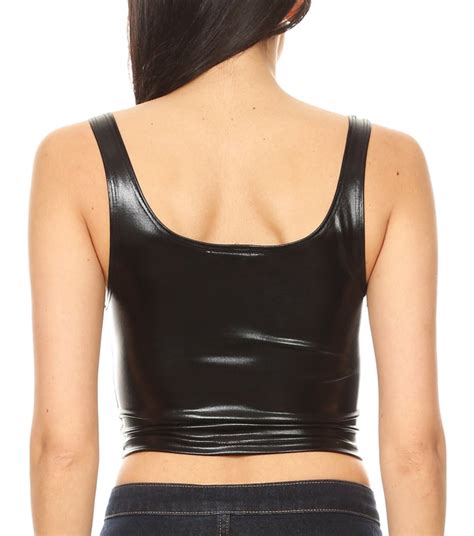 sakkas women s stretchy sleeveless liquid metallic club crop tank top