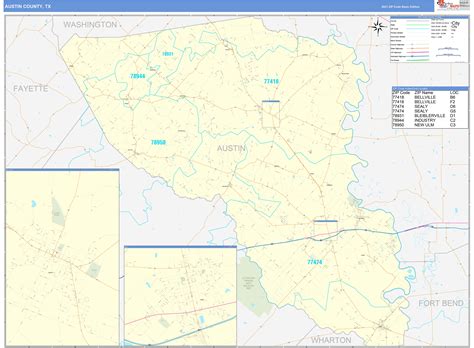 Austin County Tx Zip Code Wall Map Basic Style By Marketmaps Mapsales