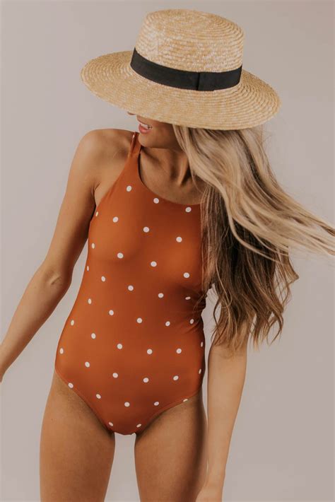 Polka Dot One Piece Modest Rust Swimsuit Roolee One Piece One