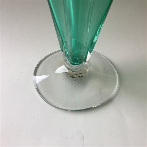 Vintage Blenko Green With Clear Base Fan Shape Vase Hand Etsy