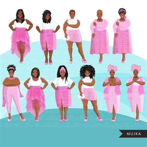 Breast Cancer Clipart Curvy Black Woman Graphics Survivor Pink Ribb Mujka Cliparts