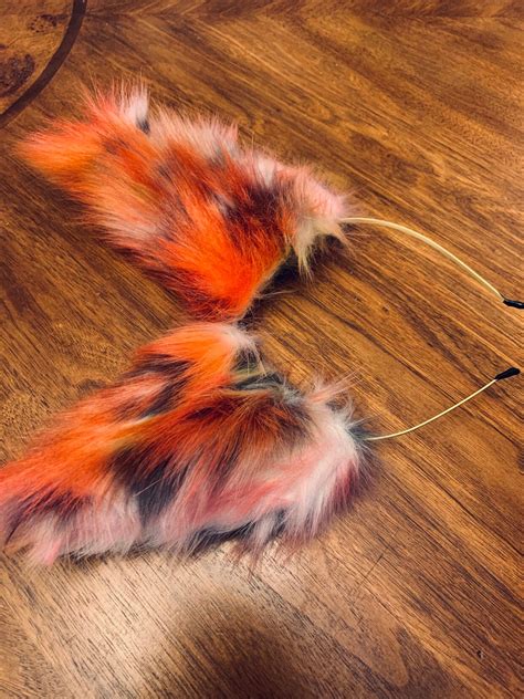 Red And Orange Cat Ears Fox Ears Fursuit Accessories Custom Etsy