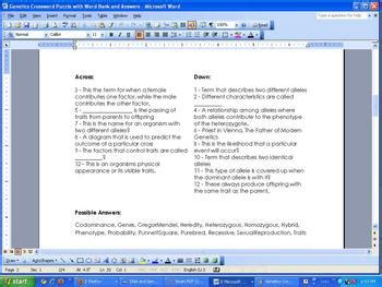 Algebra key words maths word search and crossword teaching. Genetics Crossword Puzzle (12 clues) with Word Bank and ...