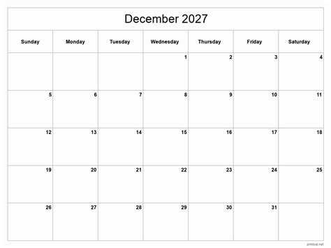 Printable December 2027 Calendar Free Printable Calendars