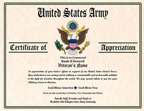 Military Veterans Appreciation Certificates Certificate