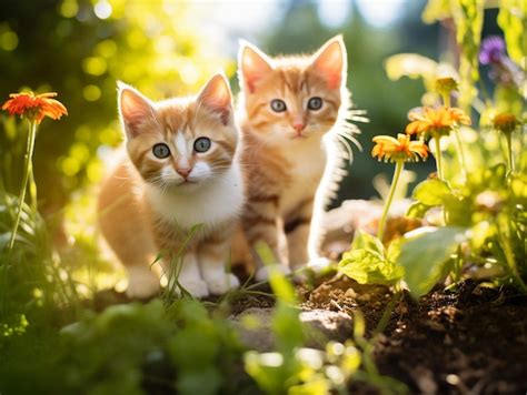 Premium Ai Image Two Kittens In A Garden
