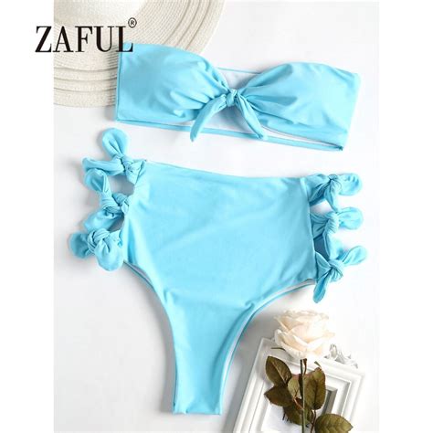 zaful vintage bikini tie sides high rise bandeau bikini set women swimsuit swimwear strapless