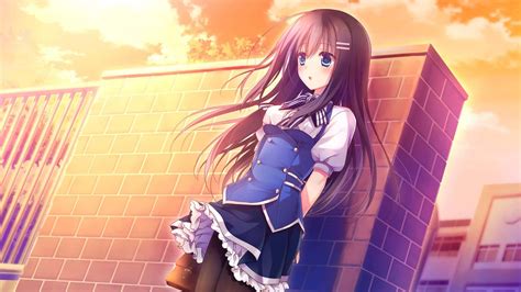 Download Anime Girl School Uniform Sunset Wallpaper