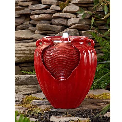 The tuscan jar fountain will be the focal point of your landscape or outdoor living space. Outdoor Glazed Jar Fountain Red Pot Garden Yard Decor With ...