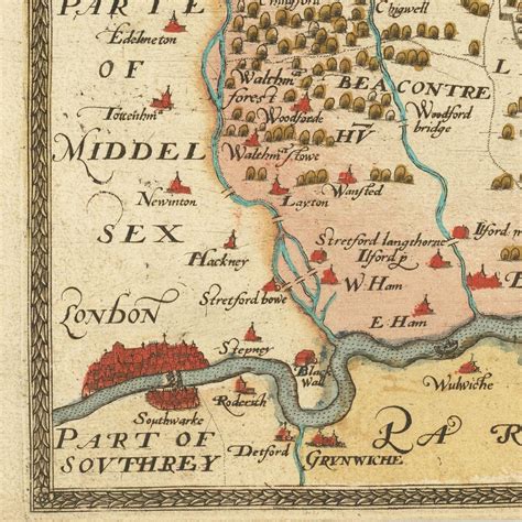 Ancient Map Of Essex 1576 Very Rare United Kingdoms Etsy