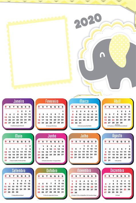 Calendário 2020 Infantil Em Png Para Montagem De Fotos Imagem Legal