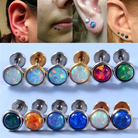 Lot Pcs Opal Stone Labret Monroe Lip Stud Ear Piercing Cartilage