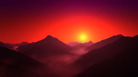 Mountain Range Wallpaper 4k Silhouette Sunrise Orange Sky
